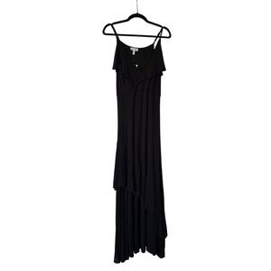 Sofia Jeans by Sofia Vergara Black Ruffle Maxi Dress V-Neck Strap M NEW
